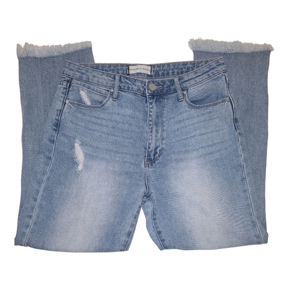 Articles Of Society Light Blue Distress Straight Ankle Jeans with Frayed Hem - Picture 3 of 10